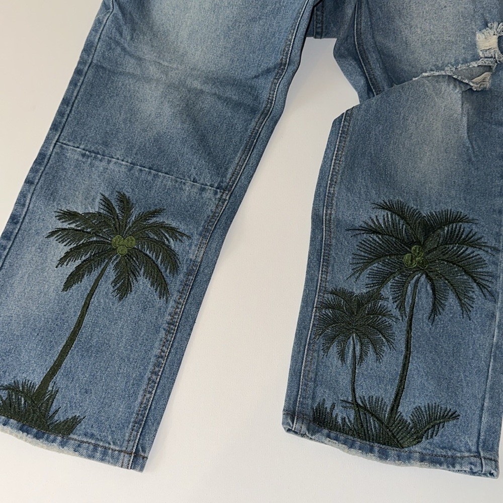 NEW SHEIN MENS TROPICAL PALM TREE JEANS - Picture 6 of 9